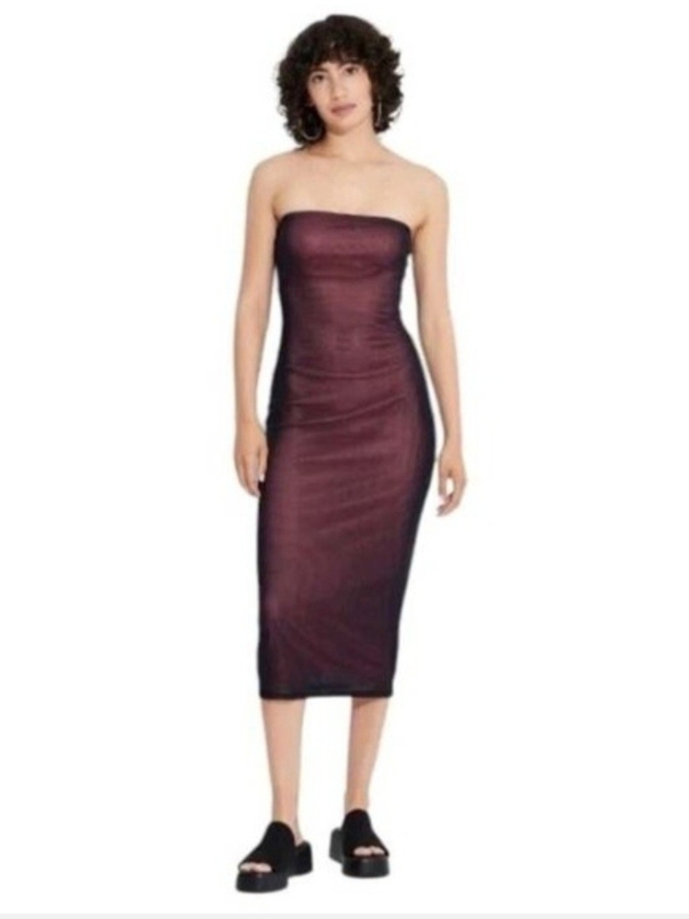 Strapless Midi Bodycon Dress in Wine